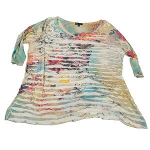7w Womens Top Multi-Color Size 1X 100% Polyester 3/4 Sleeve Pullover